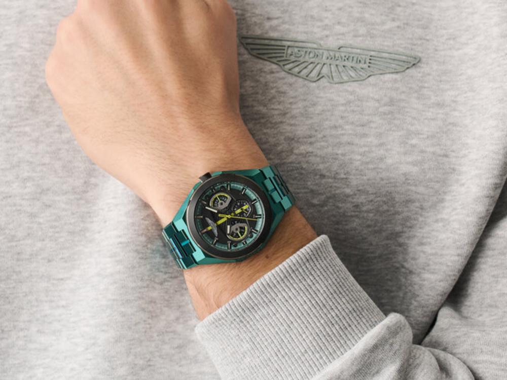 Aston Martin Thrill Quartz Uhr, Recycelter Stahl, Schwarz, 42 mm, MTRI2S606