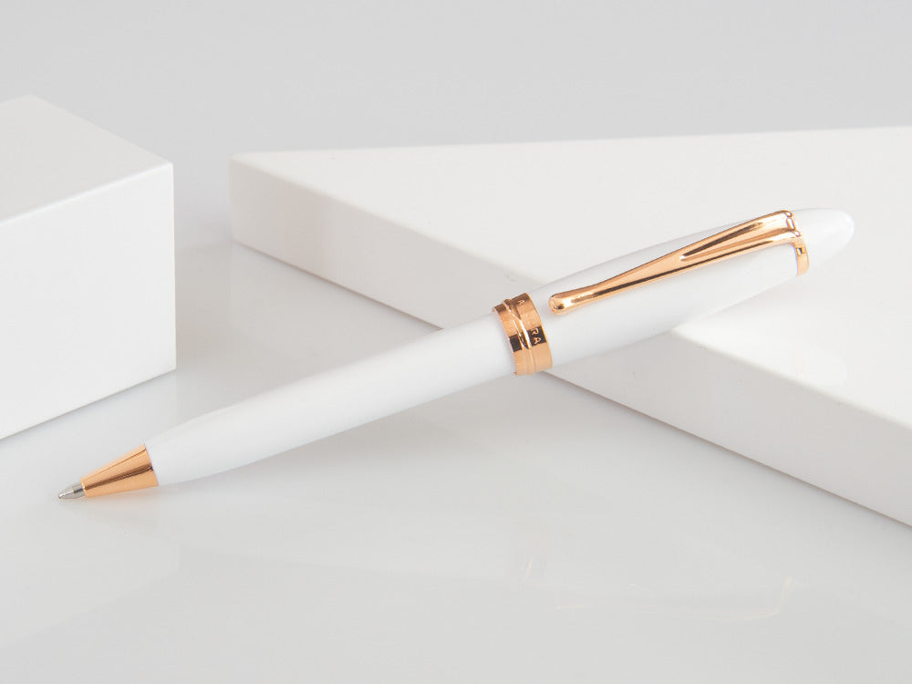 Aurora Ipsilon Winter Kugelschreiber, Edelharz, Roségold PVD, Weiss, B31-PW