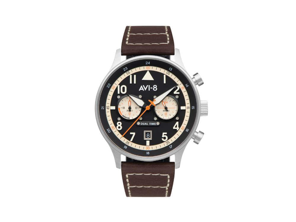 AVI-8 Hawker Hurricane Carey Dual Time Manston Quartz Uhr, Schwarz, AV-4088-01