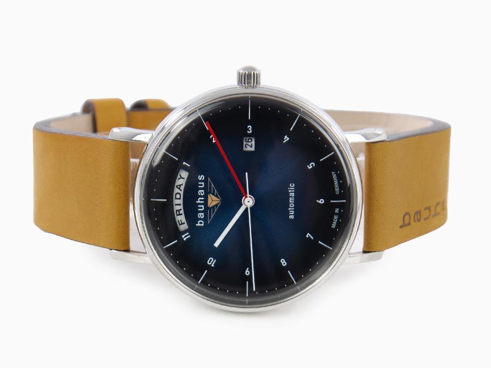 Bauhaus Automatik Uhr, Blau, 41 mm, Tag und Datum, 2162-3