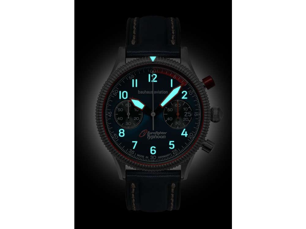 Bauhaus Aviation Quartz Uhr, Blau, 41 mm, Chronograph, Tag, 2576-3