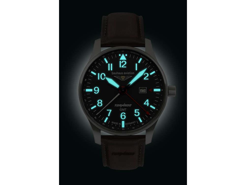Bauhaus Aviation Tornado GMT Quartz Uhr, Schwarz, 42 mm, Tag, 2744-2