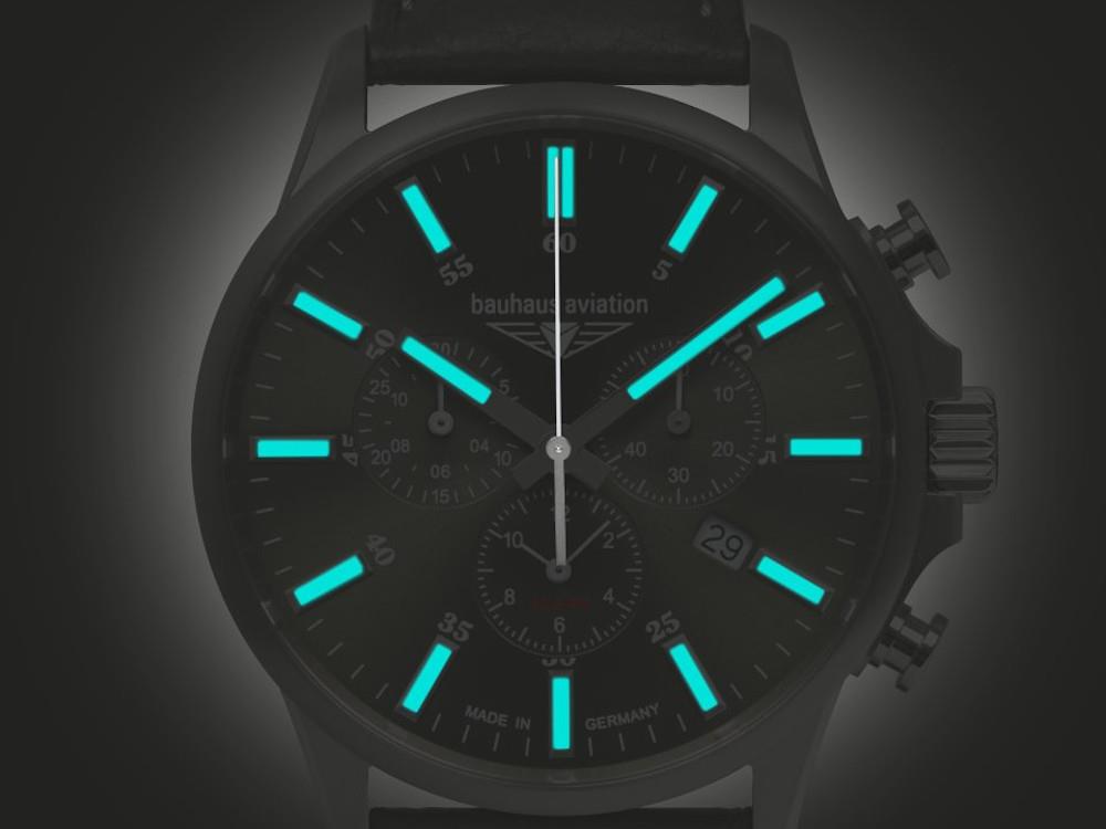 Bauhaus Aviation Quartz Uhr, Grün, 42 mm, Chronograph, Tag, 2880-4