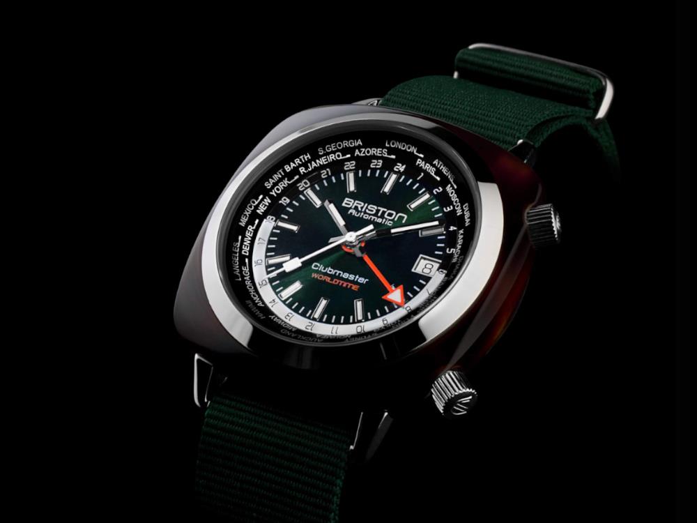 Briston Clubmaster Traveler Worldtime Automatik Uhr, Grün, 20842.SA.TW.10.NBG