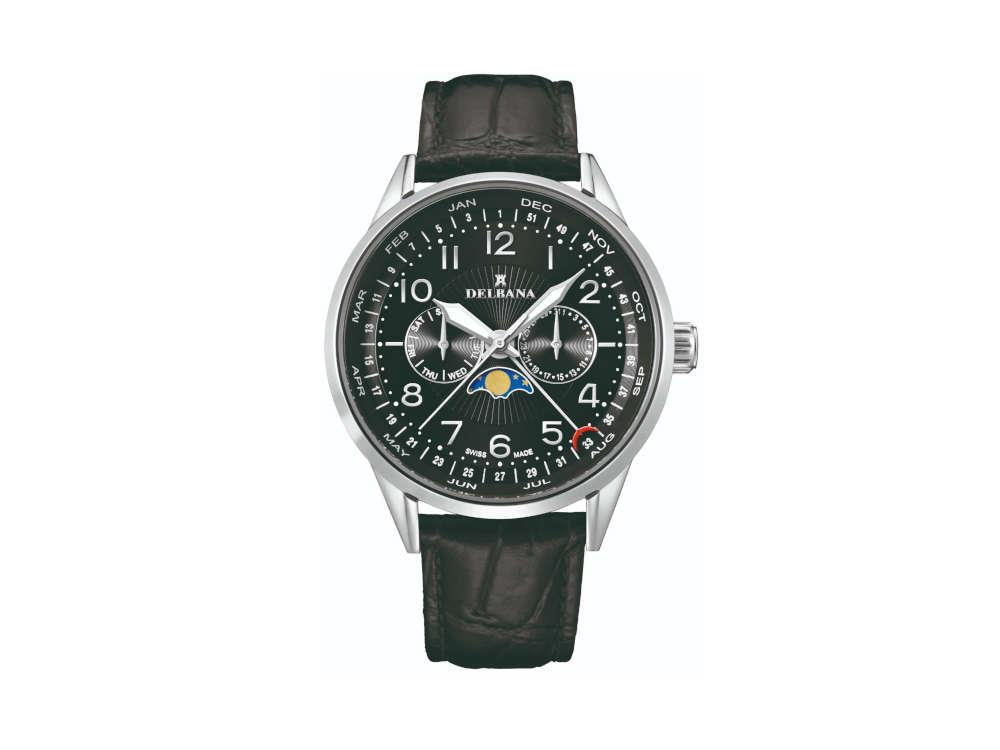 Delbana Classic Retro Moonphase Quartz Uhr, Schwarz, 42 mm, 41601.646.6.034