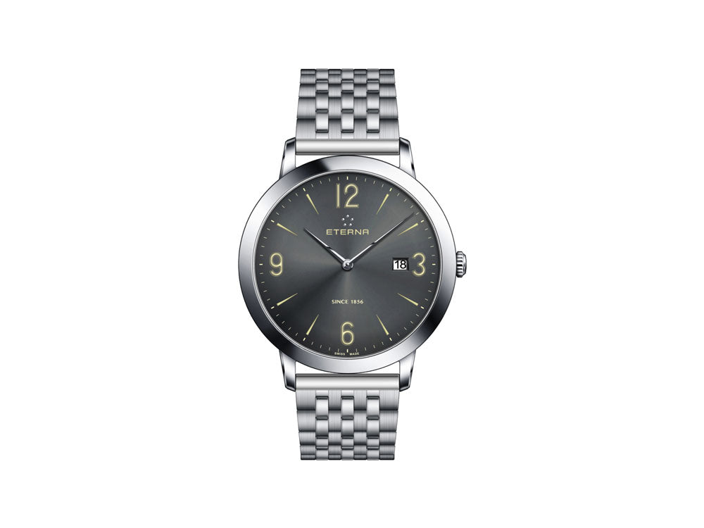 Eterna Eternity Gent Quartz Uhr, ETA 955.112, 42mm., Grau, Stahlband