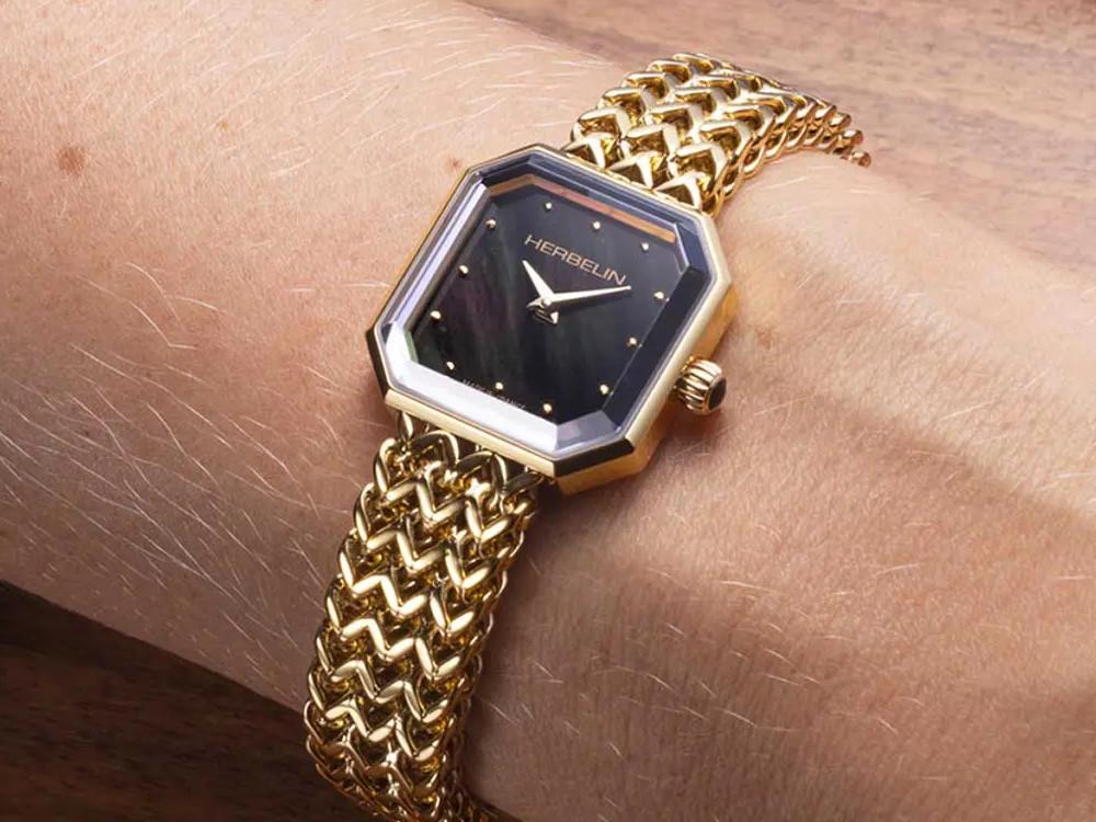 Herbelin Octogone Quartz Uhr, Edelstahl, Schwarz, 22 mm, 17436BP49