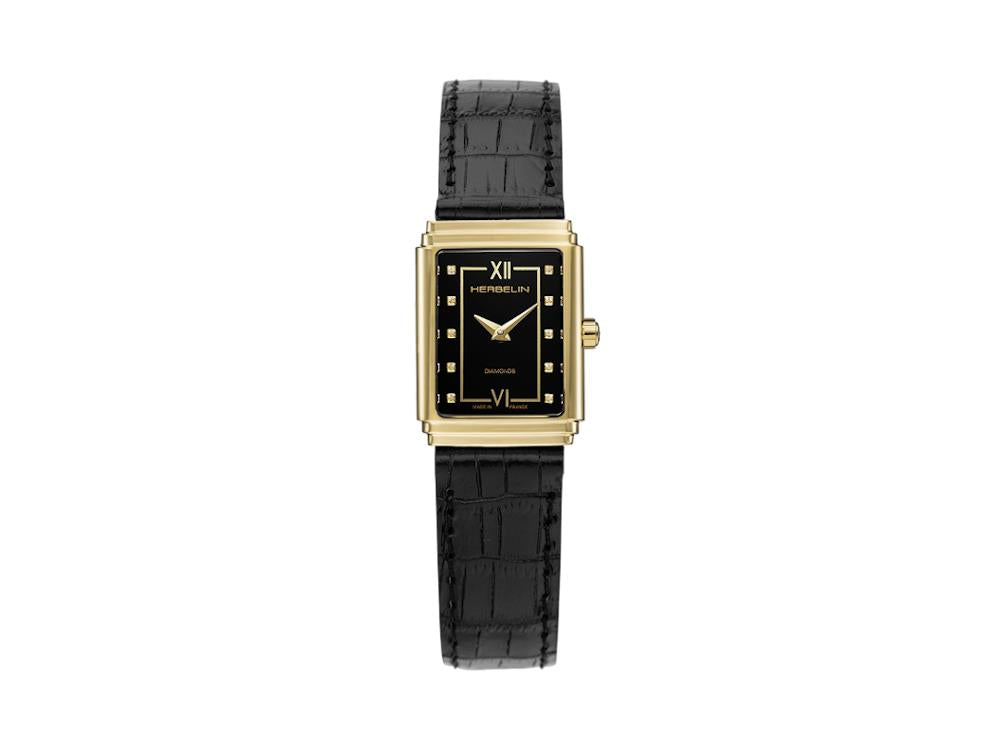 Herbelin Art Déco 1925 Quartz Uhr, PVD Gold, Schwarz, 29,5 mm, 17577P84