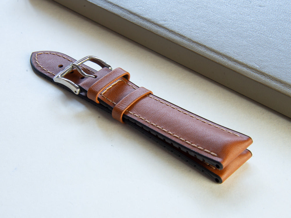 Hirsch Heavy Calf Kalbsleder Band, Braun, Weiss, 22 mm, 01475010-2-22