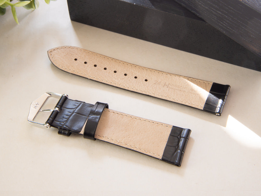Hirsch Louisianalook Leder mit Prägedruck Band, Schwarz, 24 mm, 03427050-2-24