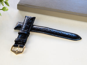 Hirsch Crocograin Leder mit Prägedruck Band, Schwarz, 18 mm, 12302850-1-18