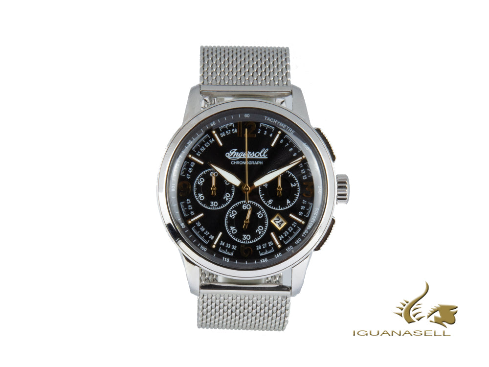 Ingersoll Regent Quartz Uhr, Chronograph, Schwarz, Milanaise Stahlband, I00103