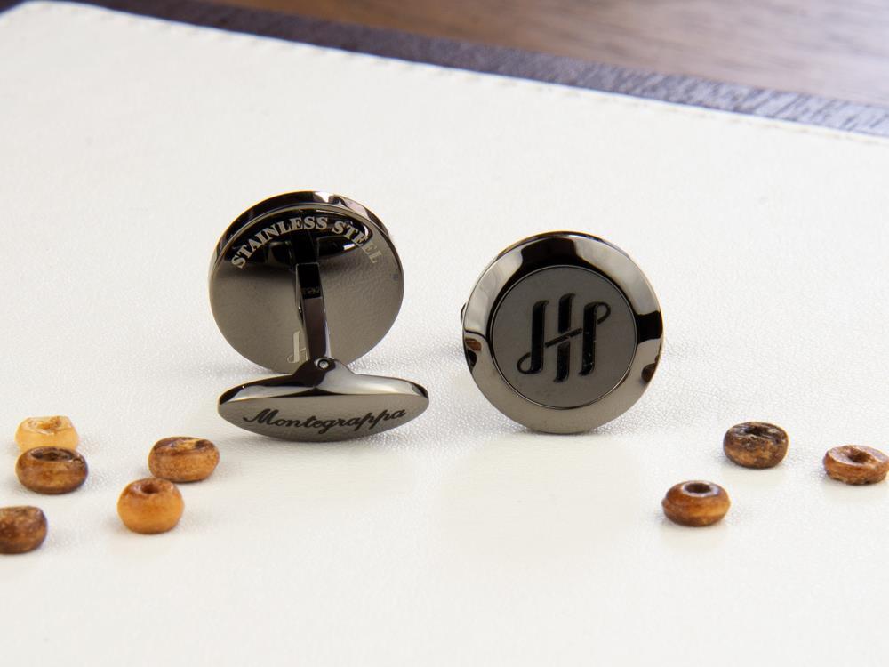 Montegrappa Classico Ambigram Manschettenknöpfe, Edelstahl, IP Gun metal