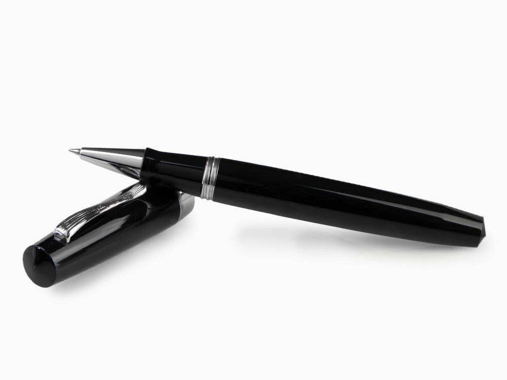 Montegrappa Elmo 02 Jet Black Roller, Schwarzes Edelharz, Edelstahl, ISE2RRAC