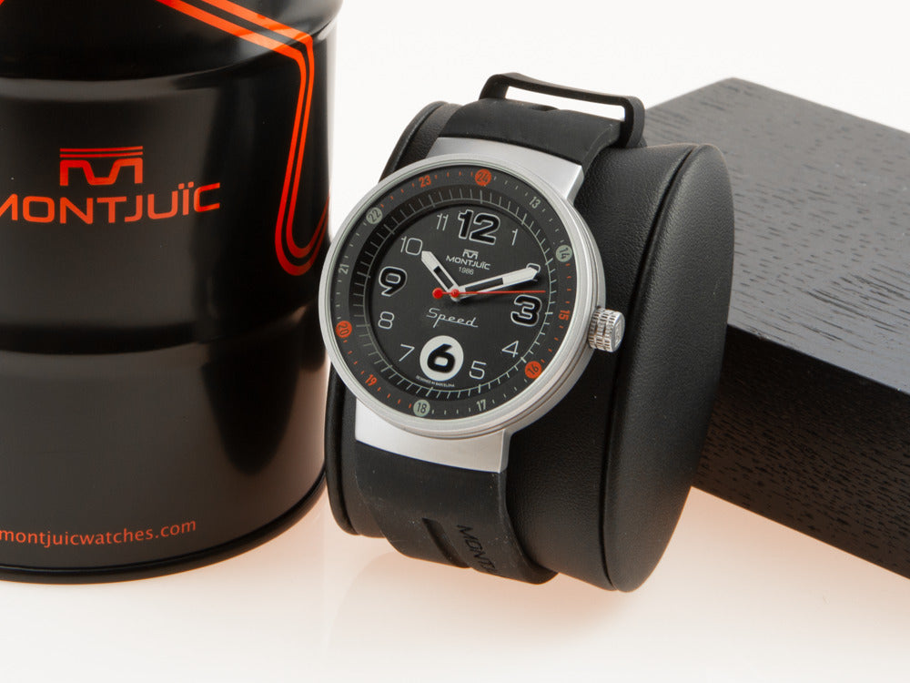 Montjuic Standard Quartz Uhr, Edelstahl 316L , Schwarz, 43 mm, MJ1.0101.S