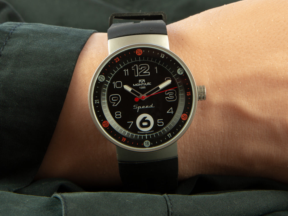 Montjuic Standard Quartz Uhr, Edelstahl 316L , Schwarz, 43 mm, MJ1.0101.S