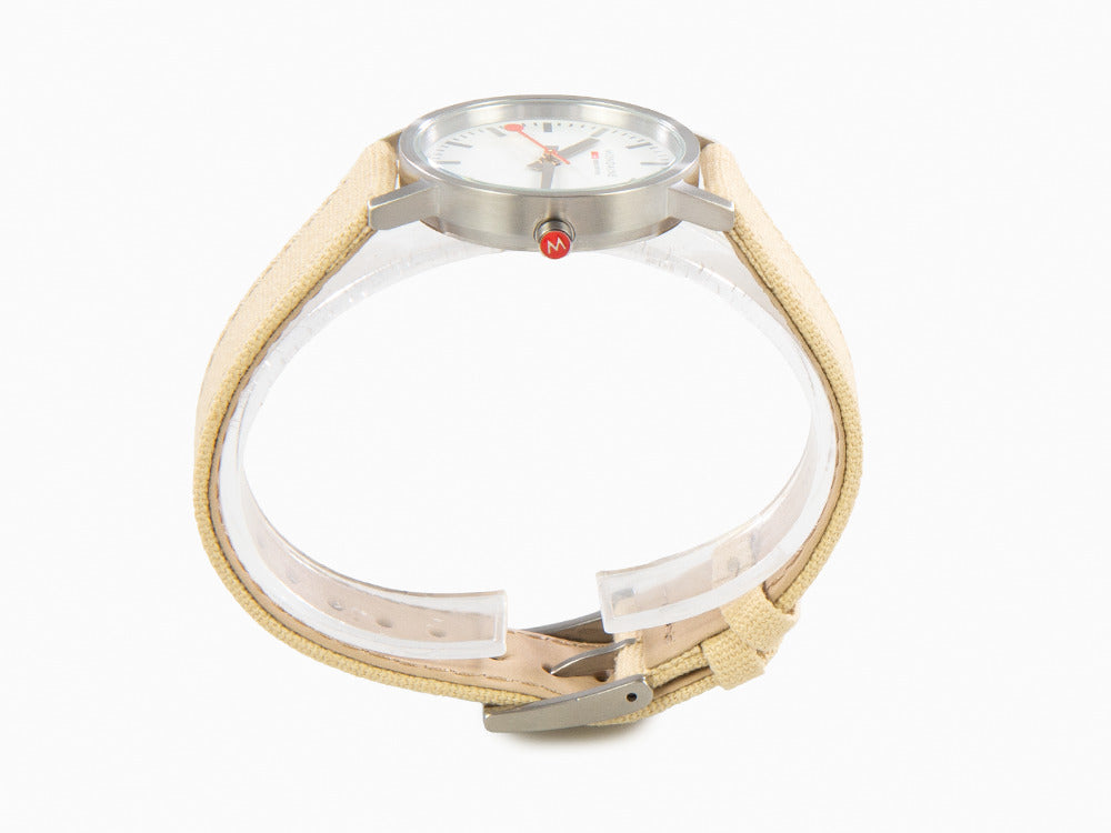 Mondaine Classic Quartz Uhr, Weiss, 30 mm, Leinenuhrband, A658.30323.17SBK