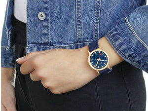 Mondaine Classic Quartz Uhr, Blau, 36 mm, Leinenuhrband, A660.30314.40SBQ