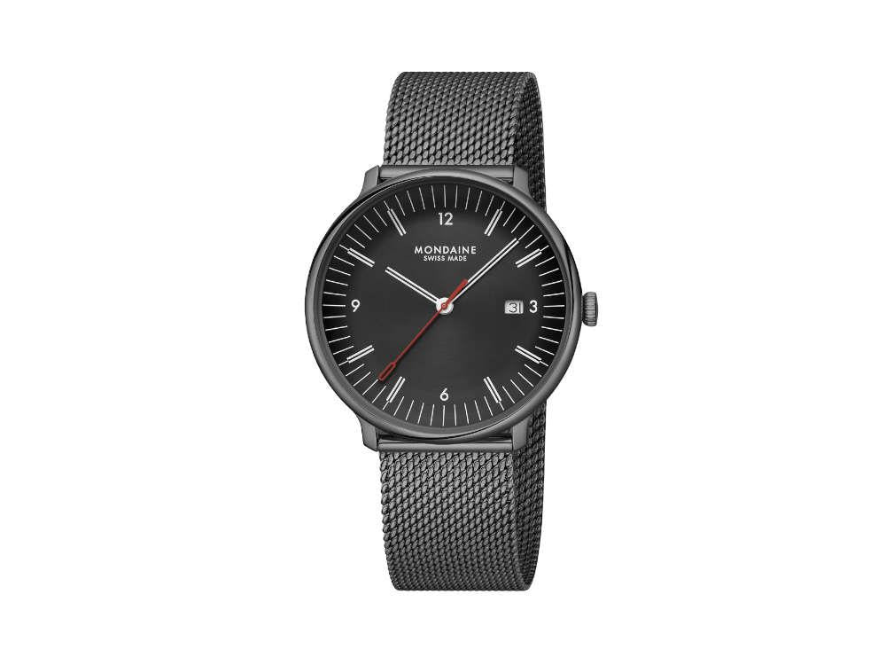Mondaine Doppio IP Gun Quartz Uhr, Schwarz, 41 mm, MLE.41220.SM