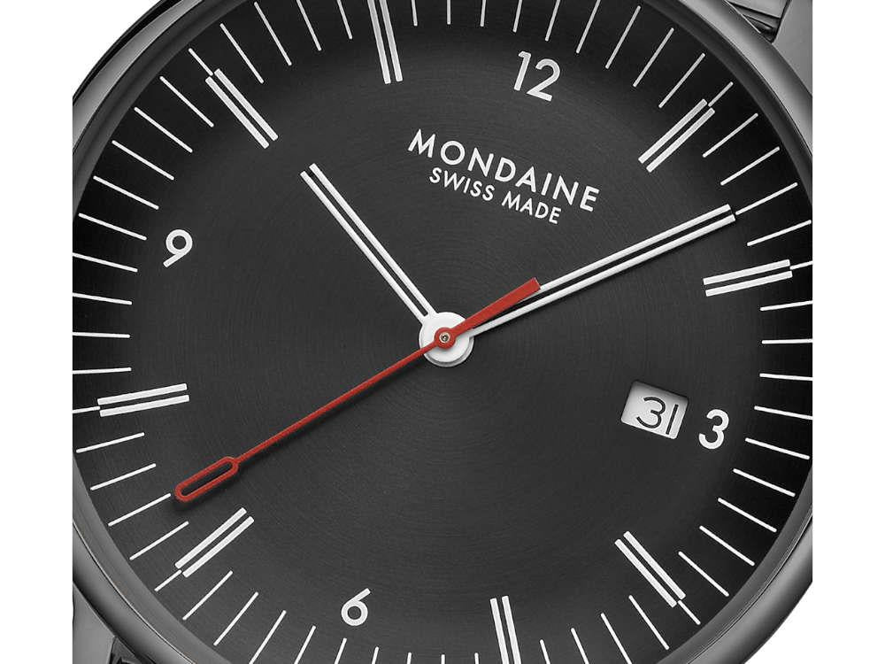 Mondaine Doppio IP Gun Quartz Uhr, Schwarz, 41 mm, MLE.41220.SM