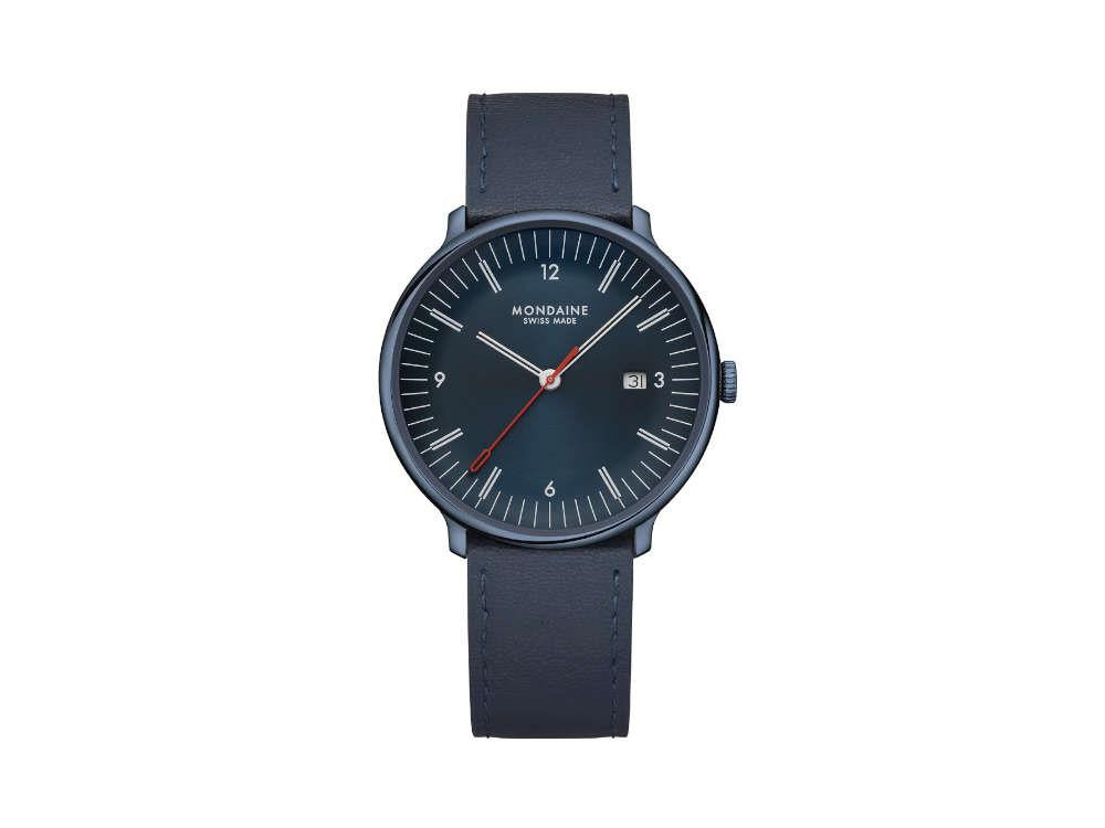 Mondaine Doppio IP Quartz Uhr, Blau, 41 mm, MLE.41240.LDV