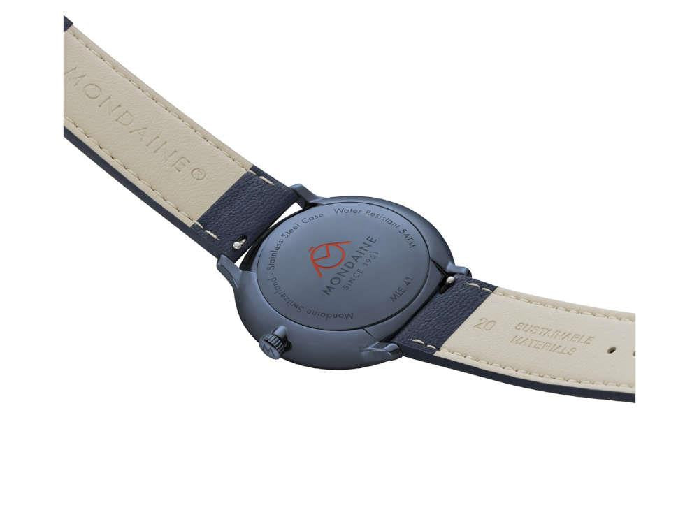 Mondaine Doppio IP Quartz Uhr, Blau, 41 mm, MLE.41240.LDV