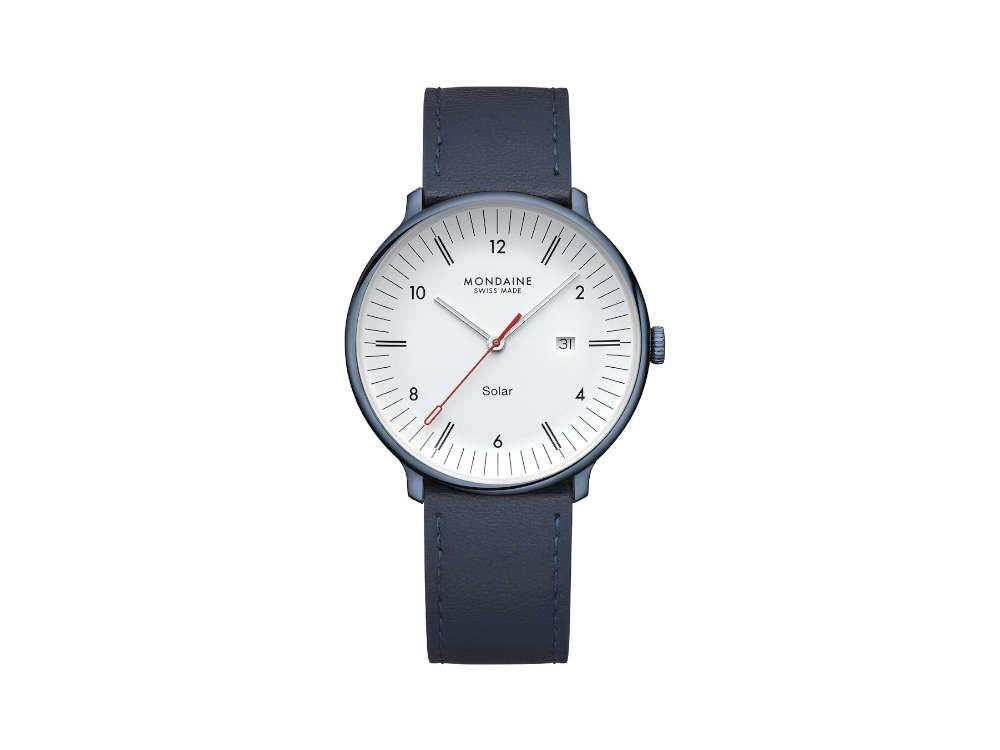Mondaine Doppio IP Solar Quartz Uhr, Weiss, 41 mm, MLE.41910.LQV