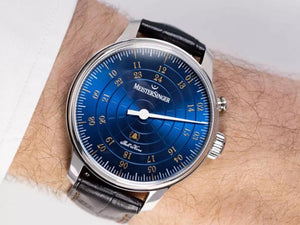 Meistersinger Bell Hora Automatik Uhr, SW 200, Blau, 43 mm, BHO918G