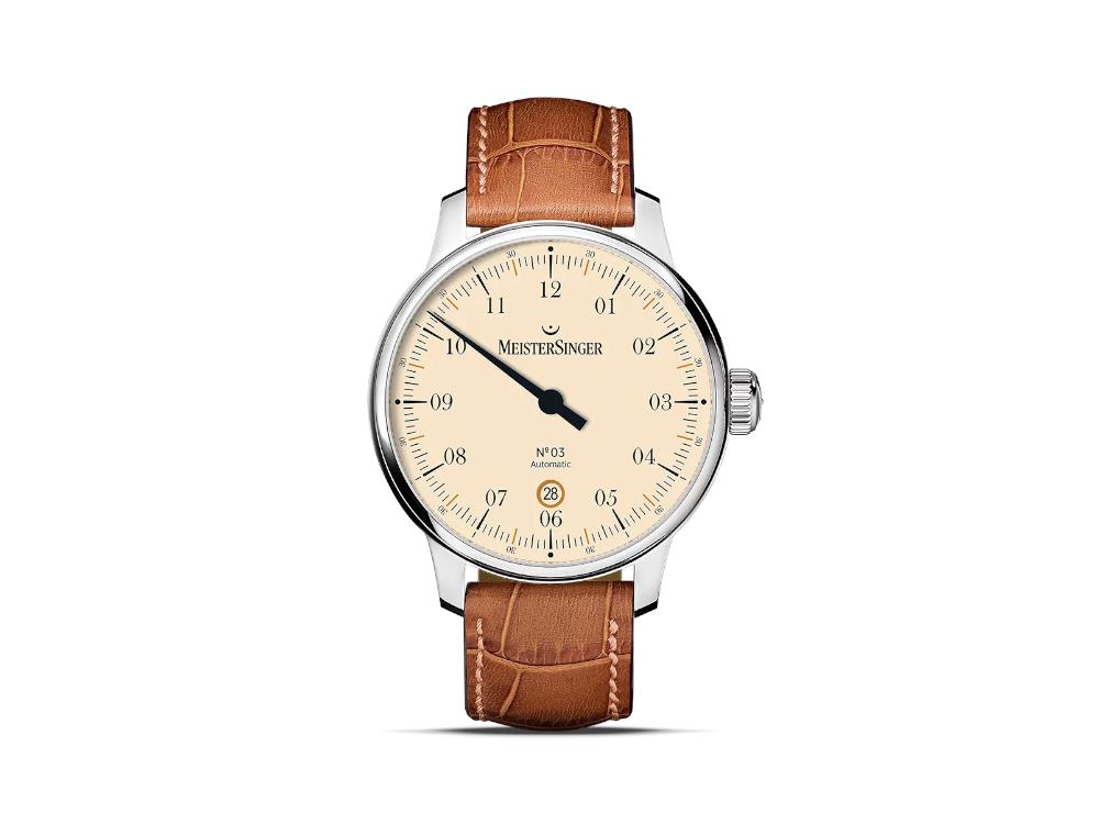 Meistersinger N3 - 40 mm Ivory Automatik Uhr, SW 200, Braun, Tag, DM903C-SG03