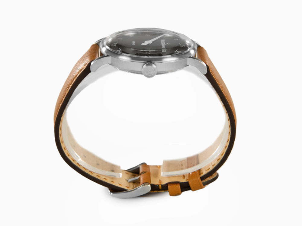 Meistersinger Vintago Automatik Uhr, SW 200-1, 38 mm, Schwarz, Lederband, VT902