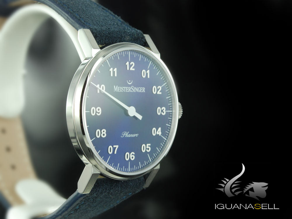 Meistersinger Phanero Uhr, Handaufzug, SW 210, Blau, 35mm, PH308-SV14