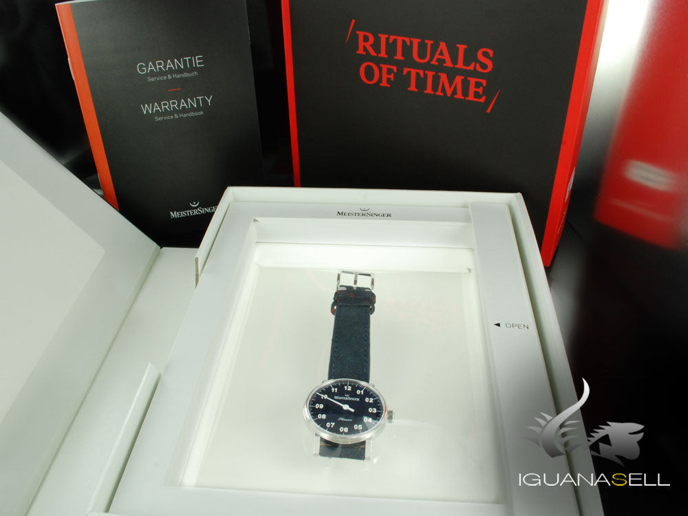 Meistersinger Phanero Uhr, Handaufzug, SW 210, Blau, 35mm, PH308-SV14