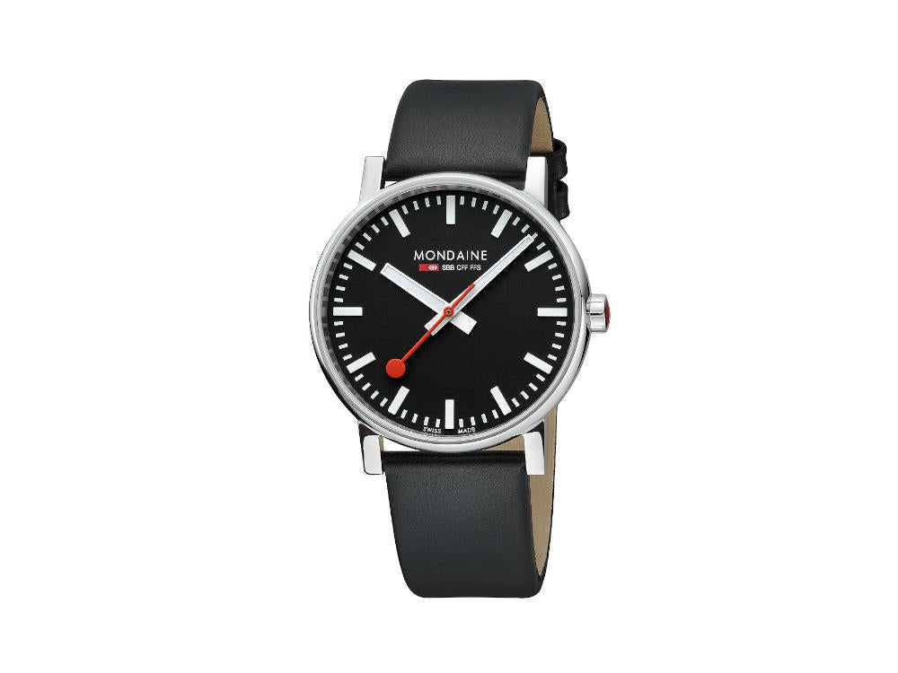 Mondaine SBB Evo Quartz Uhr, Polierter Edelstahl, Schwarz, 43 mm MSE.43120.LB