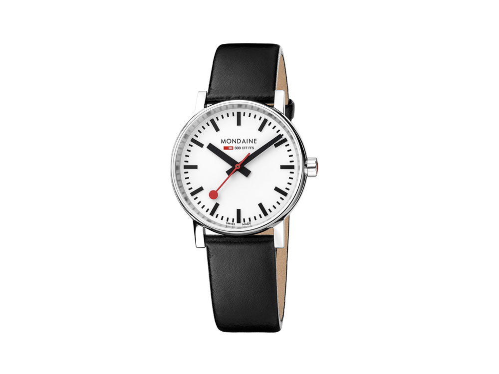 Mondaine SBB Evo2 Quartz Uhr, Weiss, 35 mm, Lederband, MSE.35110.LB