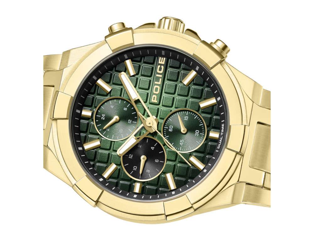 Police Guardian Quartz Uhr, PVD Gold, 42 mm, Grün, PEWGK0082003