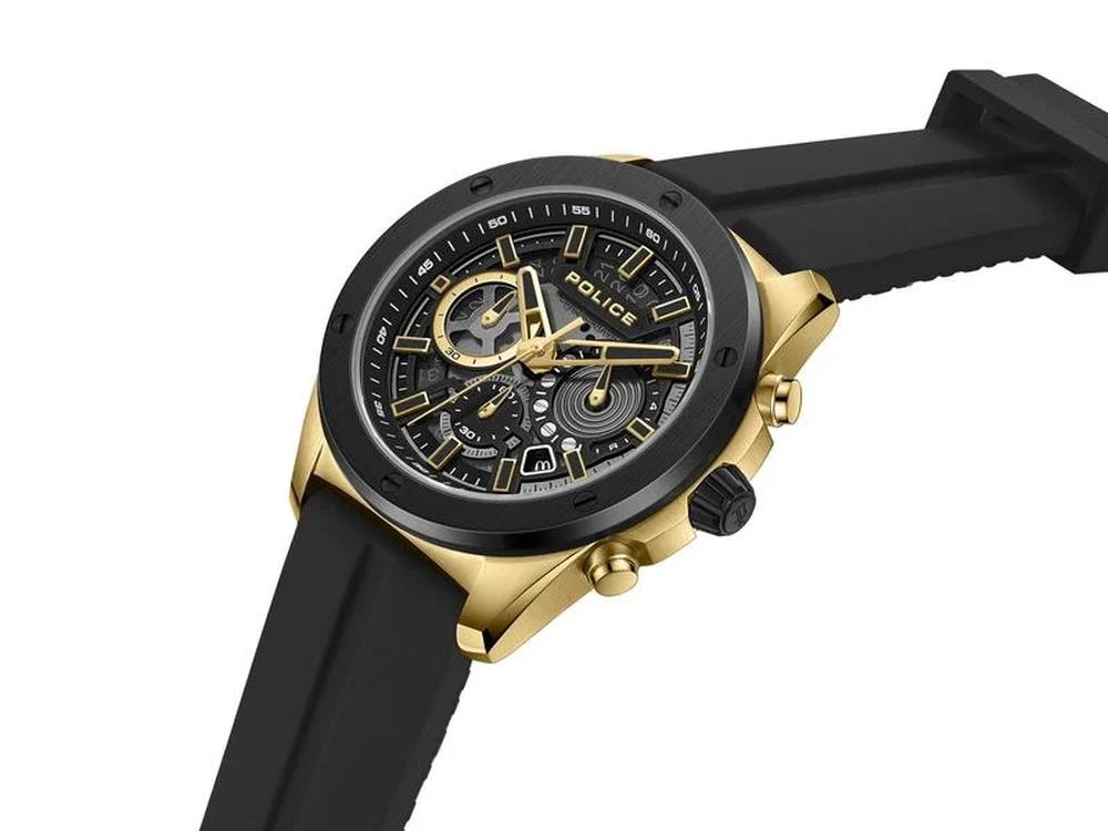 Police Warren Quartz Uhr, PVD Gold, 43 mm, Schwarz, PEWGO0000402