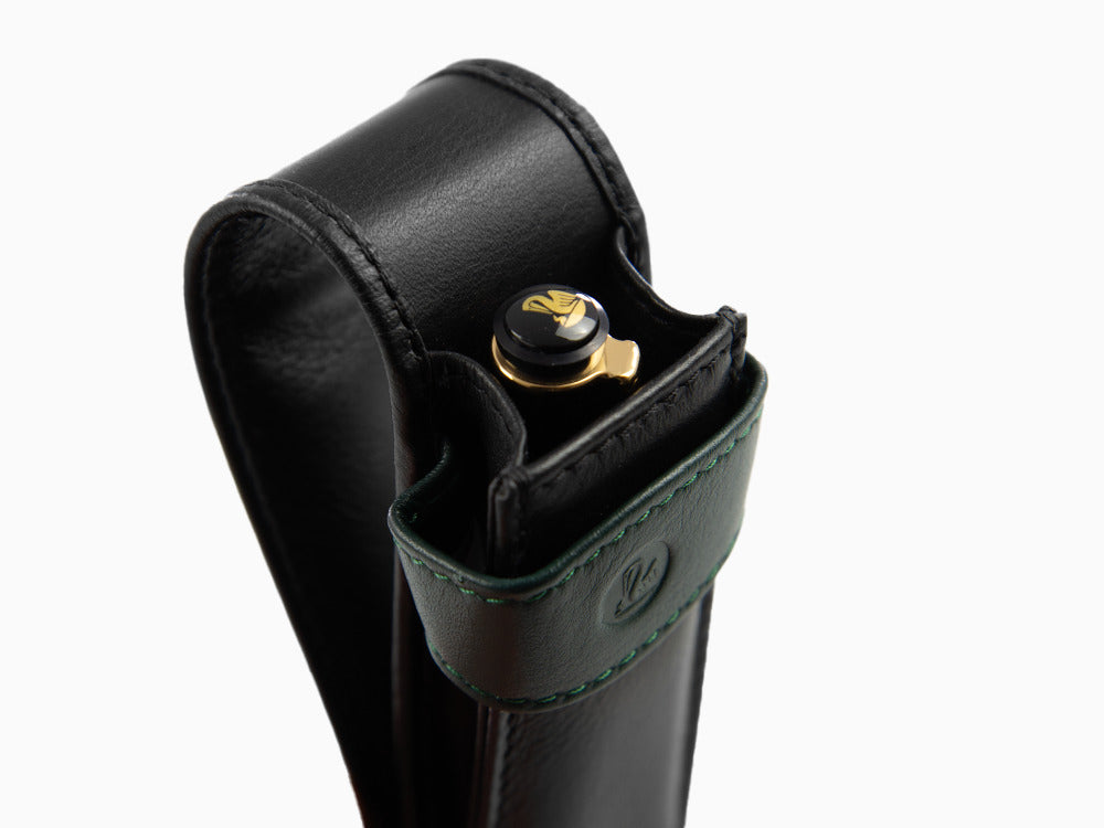 Pelikan Etui 2 Stifte, Leder, Schwarz-Grün, Weich, Mit Schieber, 923722