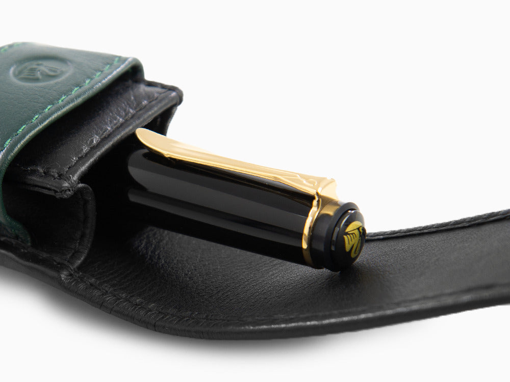 Pelikan Etui 2 Stifte, Leder, Schwarz-Grün, Weich, Mit Schieber, 923722