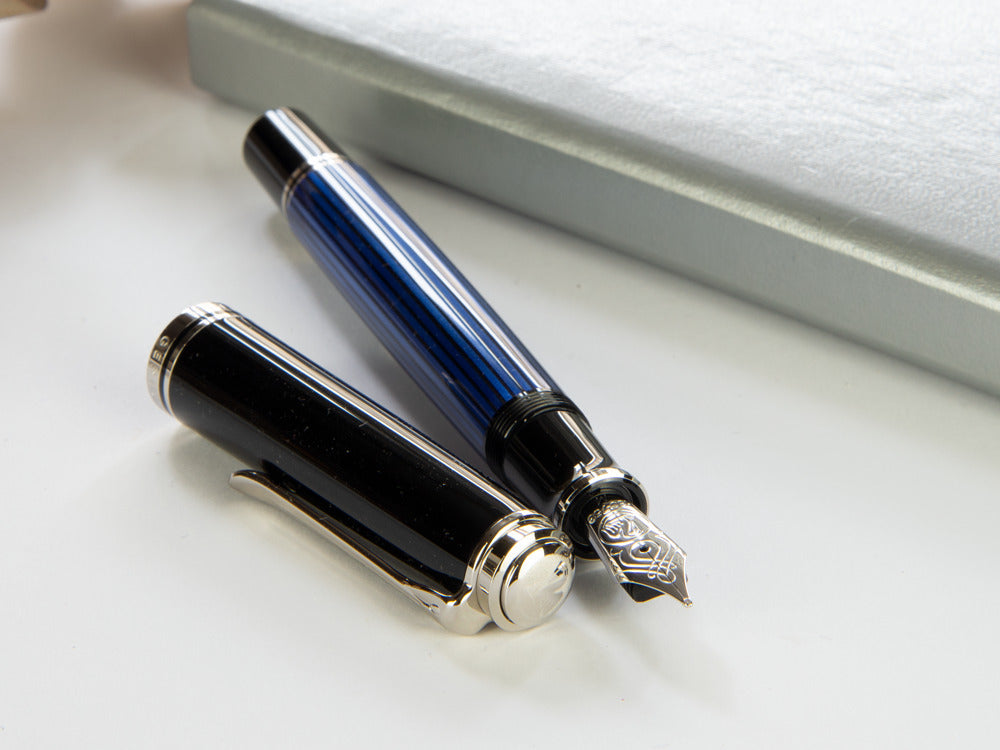 Pelikan Füllfederhalter Souverän M805 - Silber Feinarb./ Blau, 933630