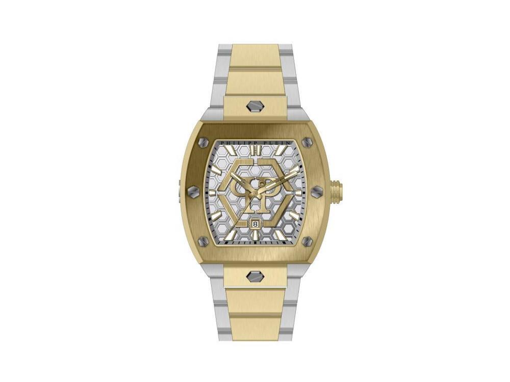 Philipp Plein The Hexagon Phantom Quartz Uhr, PVD Gold, Silber, 44 mm, PWPUA0925