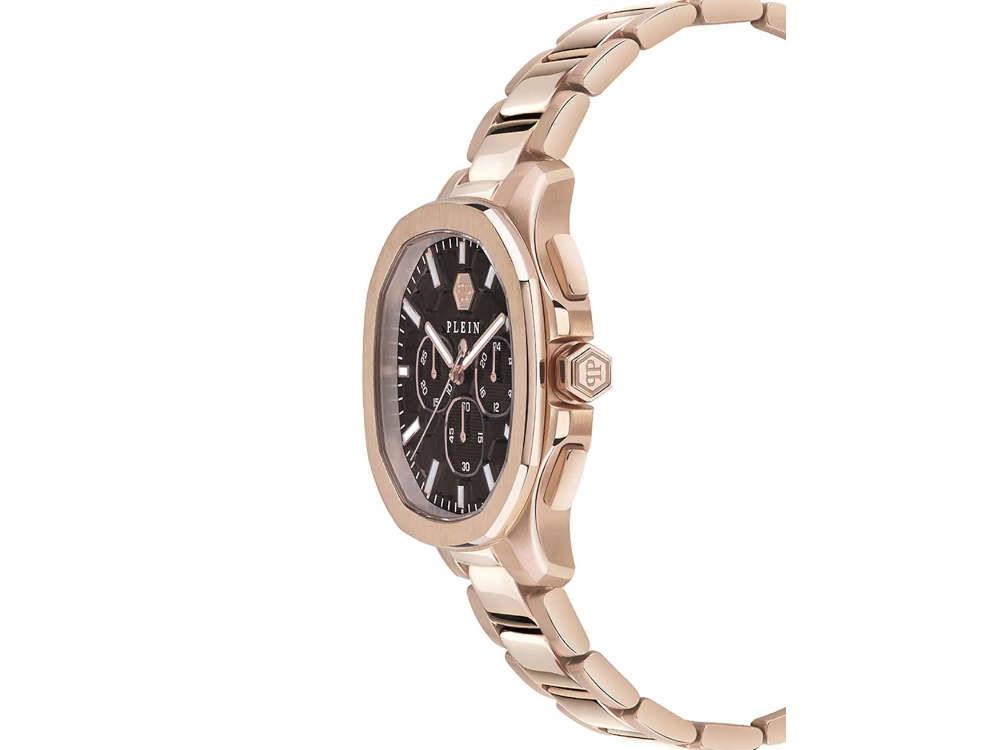 Philipp Plein 44 mm Quartz Uhr, PVD Rose Gold, Braun, Mineral Glas, PWSAA0623