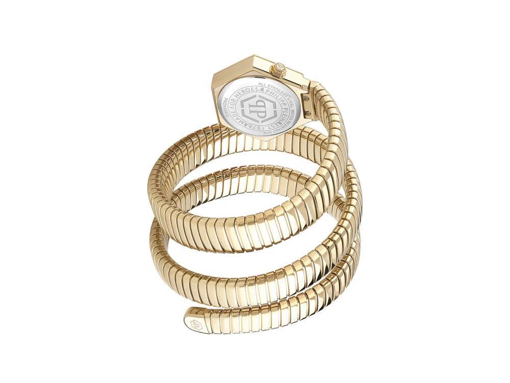 Philipp Plein Snake Hexagon Quartz Uhr, PVD Gold, Silber, 28 mm, PWZAA0423