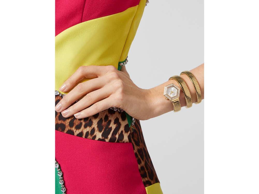 Philipp Plein Snake Hexagon Quartz Uhr, PVD Gold, Silber, 28 mm, PWZAA0423