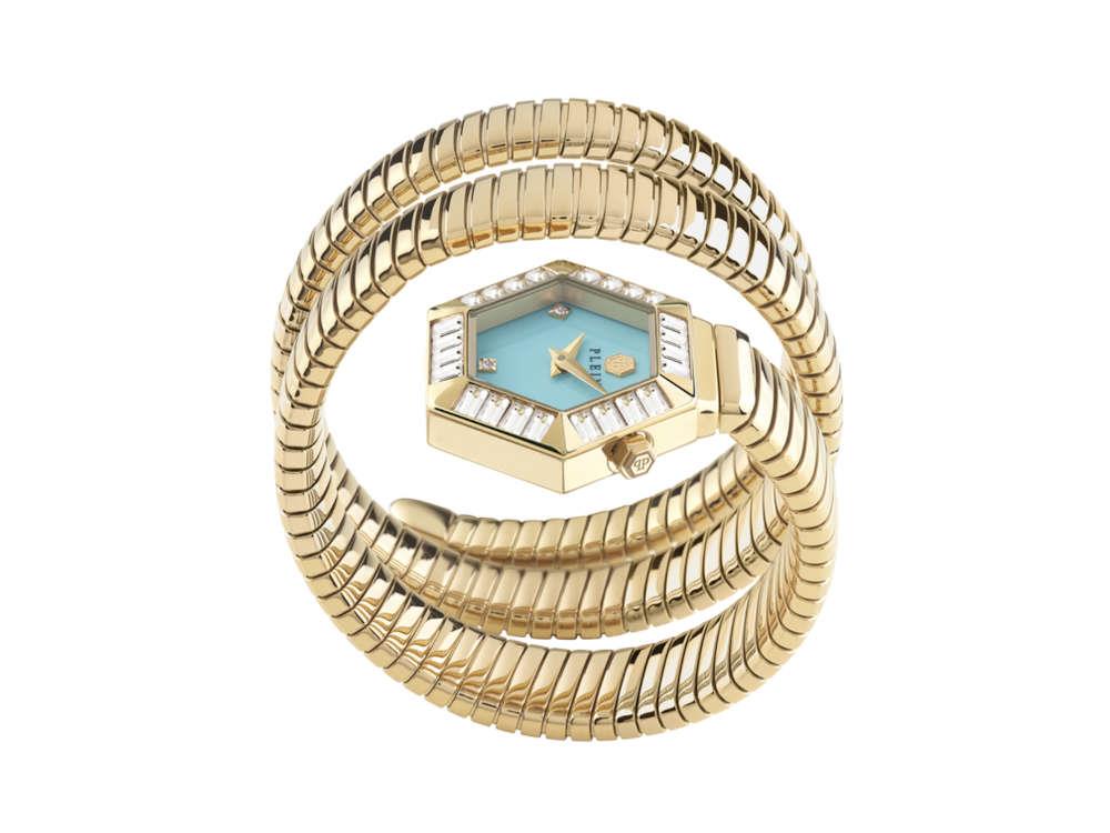 Philipp Plein Snake Hexagon Quartz Uhr, Blau, 28 mm, PWZAA0825