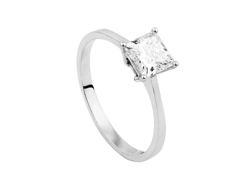 Solitario Solitärring mit Prinzessschliff 18K Weißgold 1 ct, CLRW10405-14