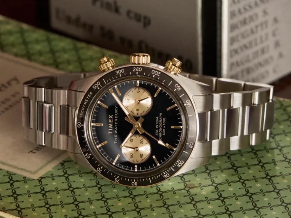 Timex Waterbury Heritage Quartz Uhr, Schwarz, 39 mm, Chronograph, TW2Y24000