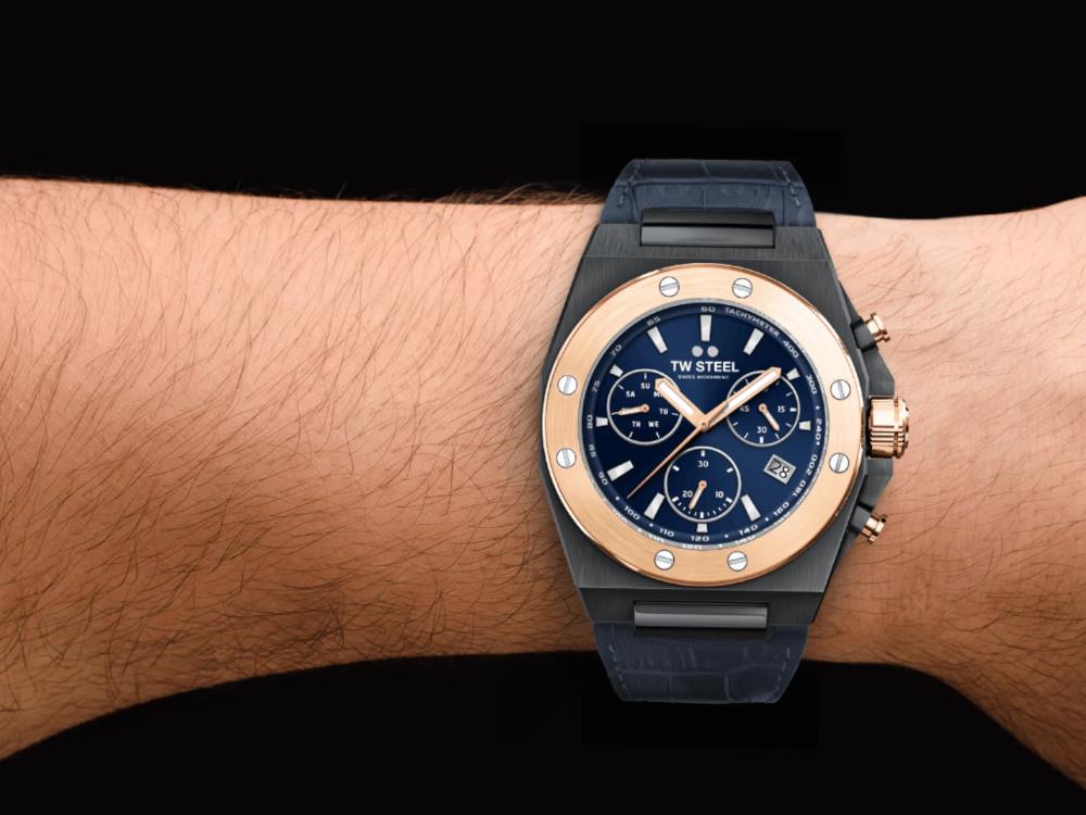 TW Steel Ceo Tech Quartz Uhr, Blau, 45 mm, Lederband, 10 atm, CE4086