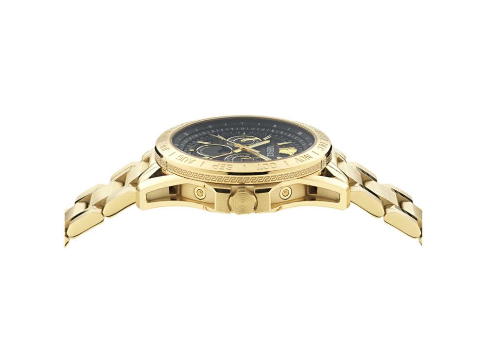 Versace V-Galaxy Moonphase Quartz Uhr, PVD Gold, Schwarz, 43 mm, VE0K00425
