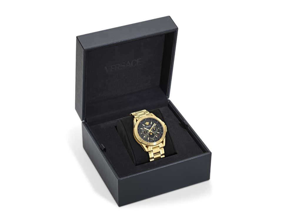 Versace V-Galaxy Moonphase Quartz Uhr, PVD Gold, Schwarz, 43 mm, VE0K00425