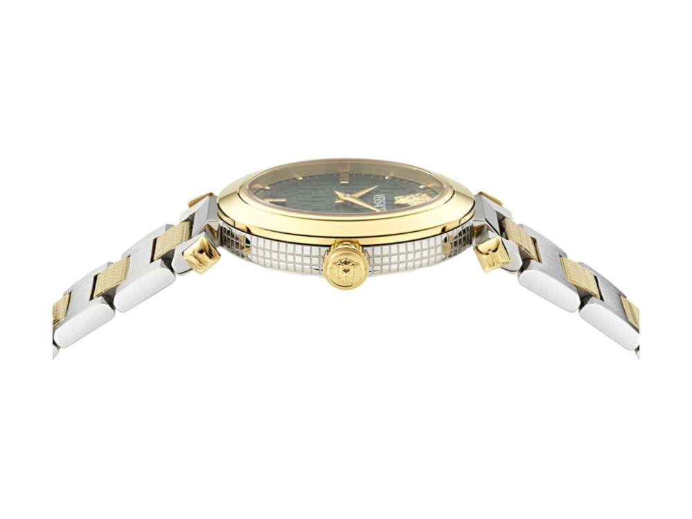 Versace Greek Quartz Uhr, PVD Gold, Grün, 35 mm, Shapir-Glas, VE5B00525
